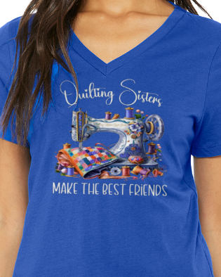 Piece Makers Quilt Guild - Quilting Sisters Women's V-Neck Short Sleeve T-Shirt