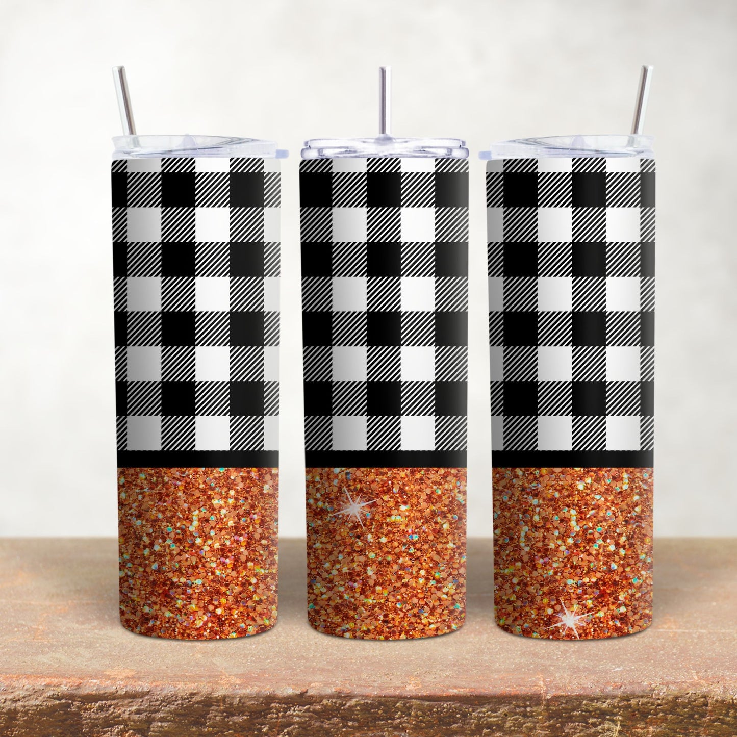 Buffalo Plaid & Orange Glitter