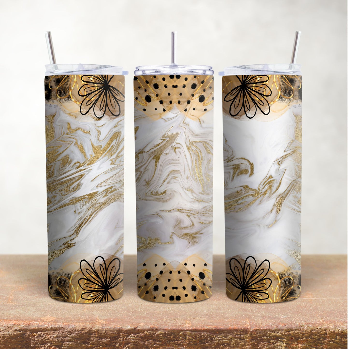 Gold, Black & Marble with Flowers