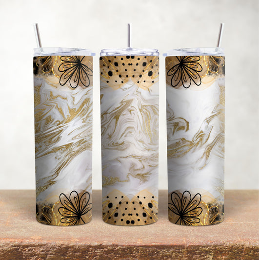 Gold, Black & Marble with Flowers