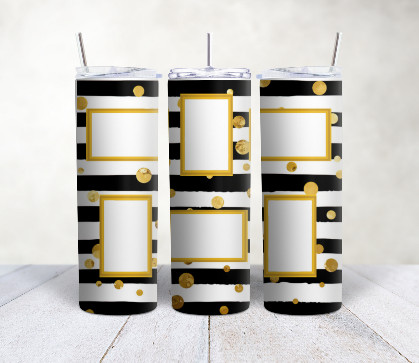 Gold Dot with Black Stripes 6 Photo Tumbler