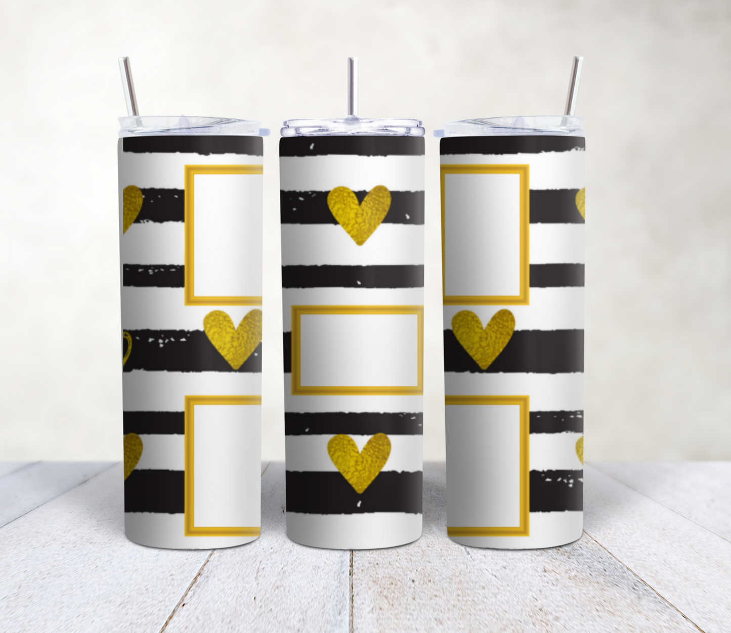 Gold Hearts & Black Stripes 5 Photo Tumbler