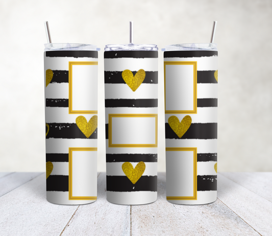 Gold Hearts & Black Stripes 5 Photo Tumbler