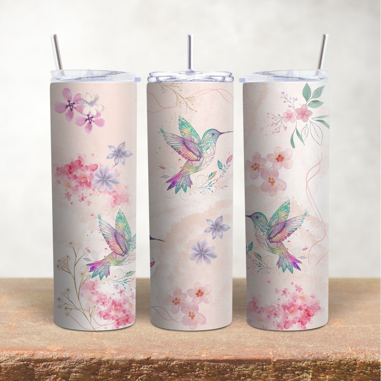 Hummingbirds & Flowers in Pastel