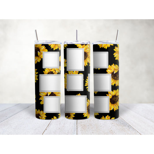 Bright Yellow Sunflowers 9 Photo Tumbler on Black Background