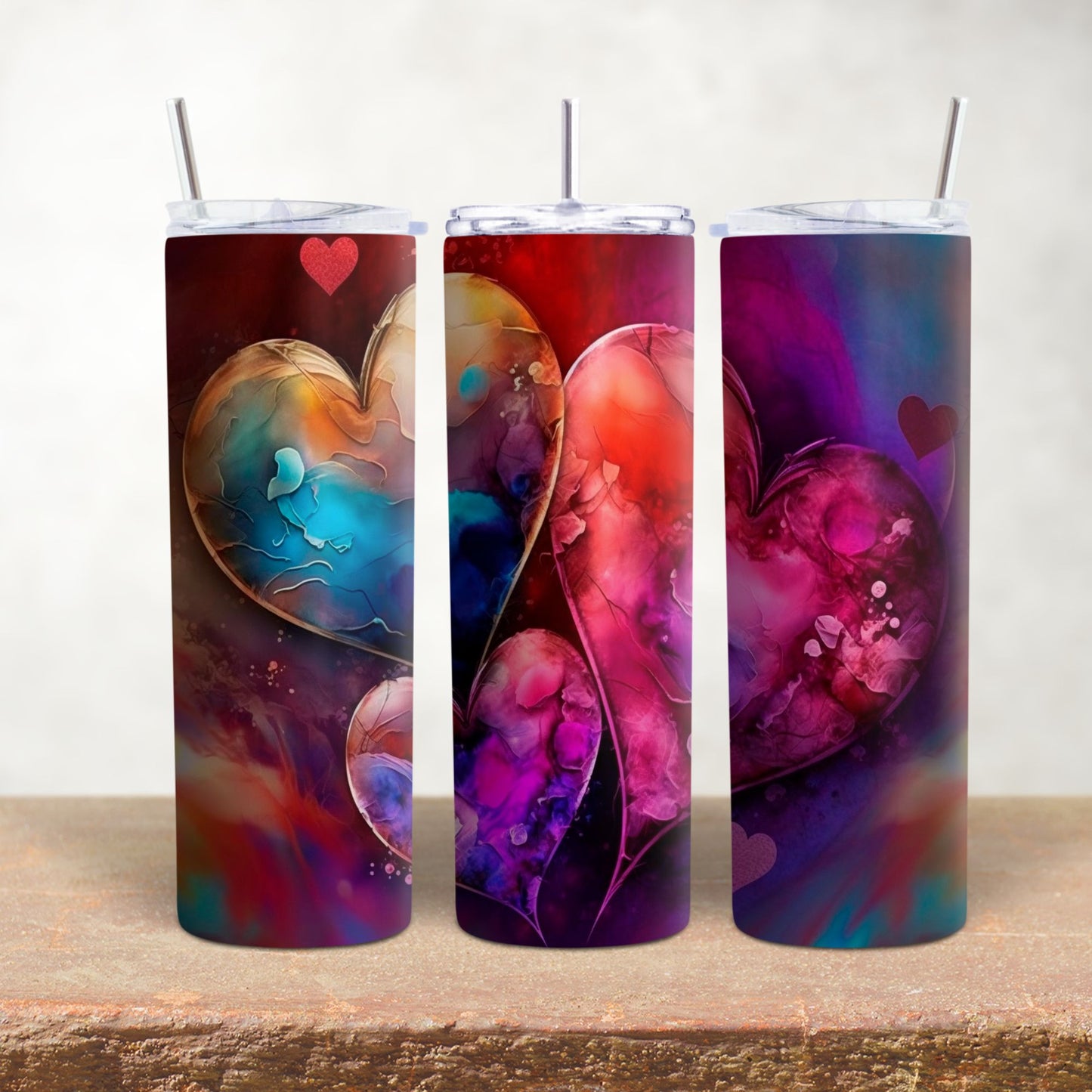 Tre Hearts in Watercolor