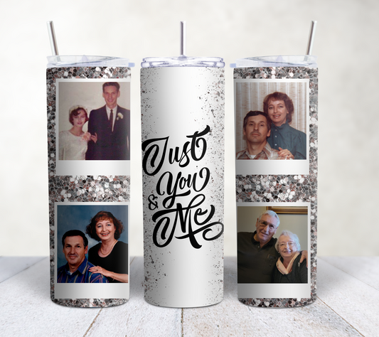 Just You & Me Silver Glitter 4 Pic Photo Tumbler