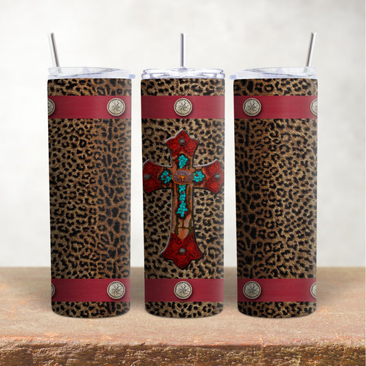 Cross Tumbler with Leather & Animal Print Accents