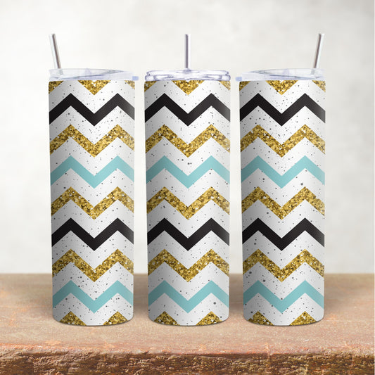 Teal, Black & Gold Glitter Chevron