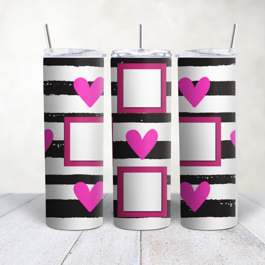 Pink Hearts with Black Stripes 4 Photo Tumbler